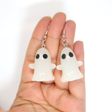 Glow In Dark White Ghost Halloween Earrings, Long Halloween Earrings, Scary Statement earrings.